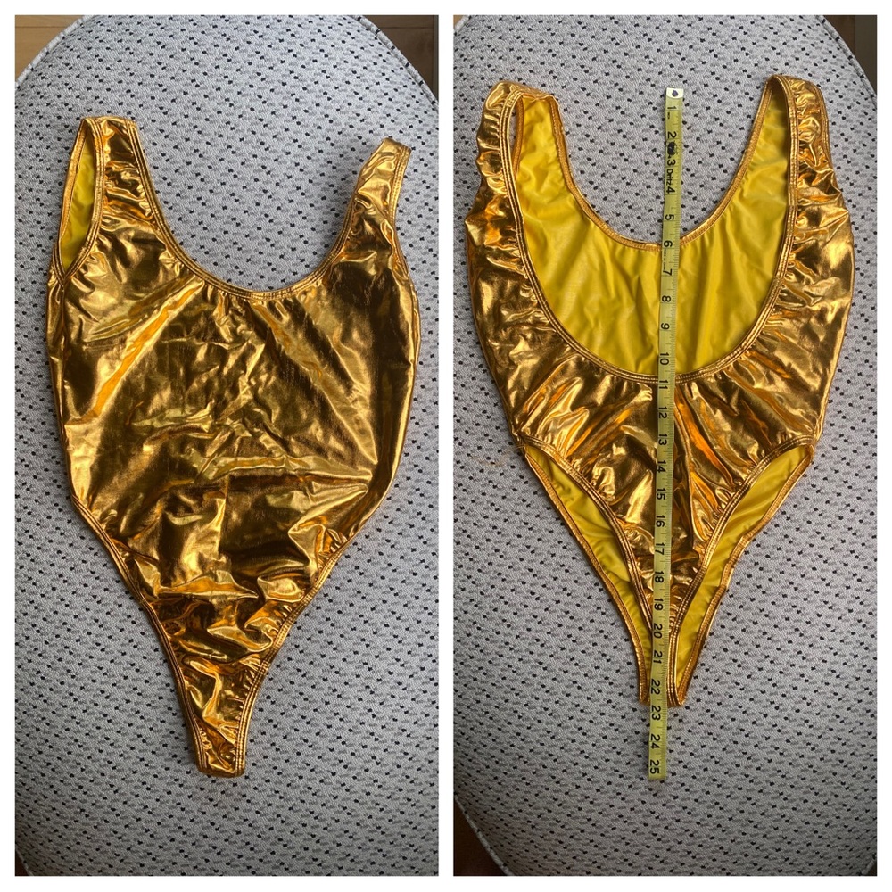 NWOT Gold thong body suit